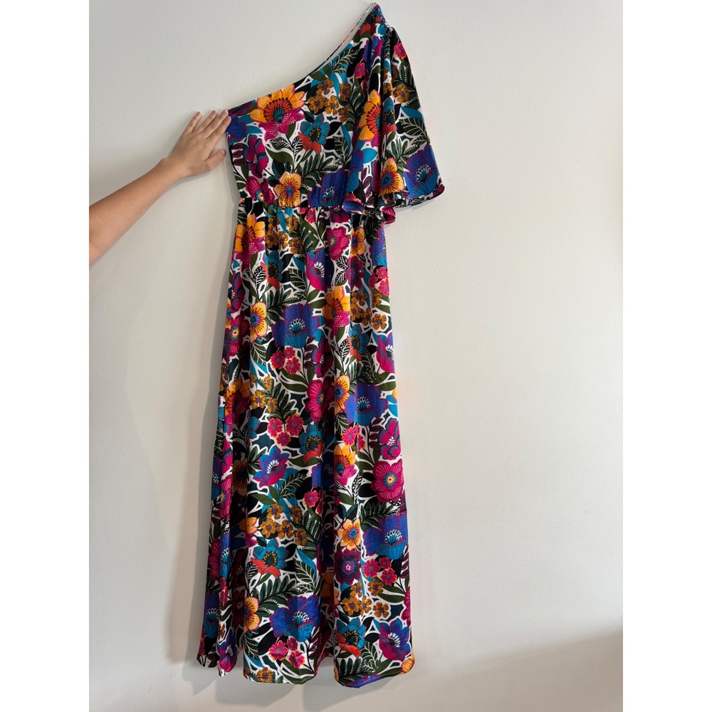 Sugarlips Floral One Shoulder Maxi Dress Womens Size S Multicolor Flutter Sleeve